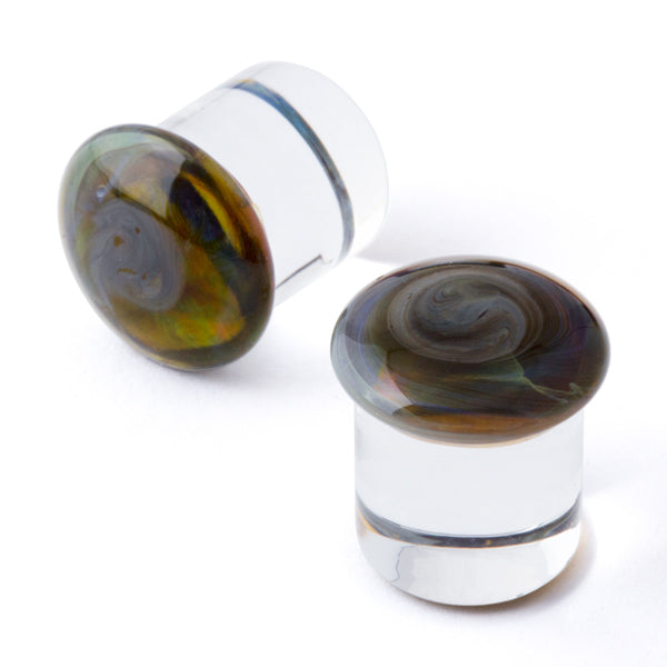 2G (6mm) - Gorilla Glass Color Front Plugs - Standard - Single Flare with Groove - Blue Amber