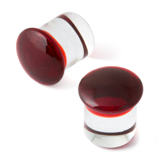9/16" (14mm) - Gorilla Glass Color Front Plugs - Ruby - Single Flare with Groove