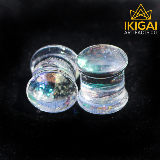 0G (8mm) - Gorilla Glass - Hagakure Double Flare Plugs - Ice