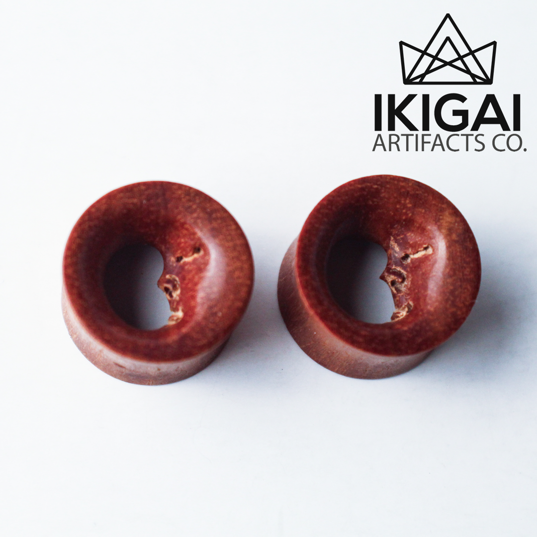 5/8" (16mm) - Hand Carved Moon Face Wooden Tunnels