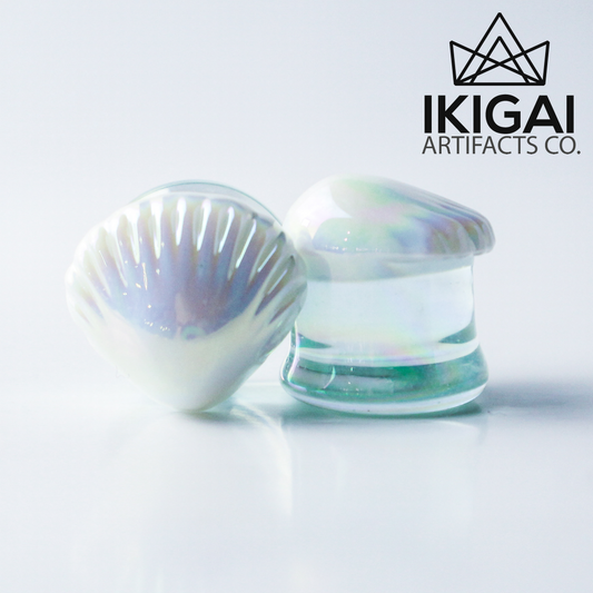 2G (6mm) - Glass Sea Shell Double Flare Plugs