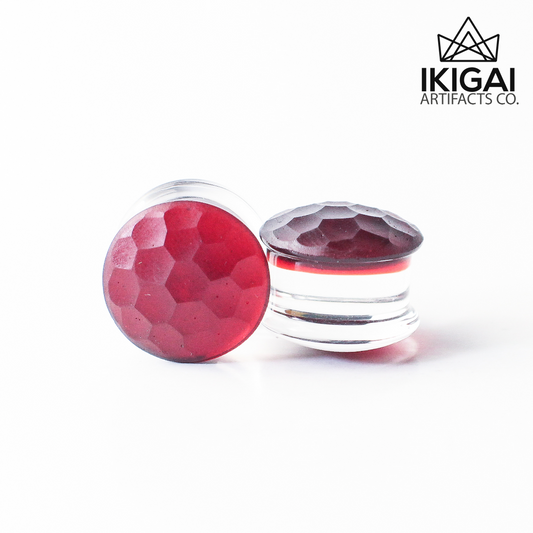 5/8" (16mm) - Gorilla Glass Color Front Martele Plugs - Ruby - Double Flare