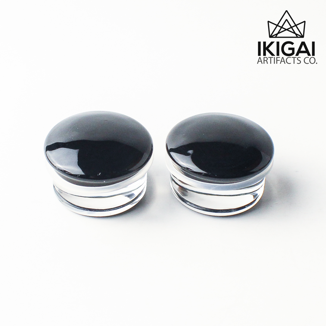 1" - Gorilla Glass - Color Front Plugs - Black - Standard - Single Flare with Groove