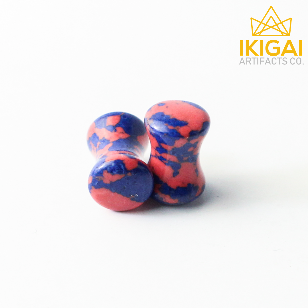 2G (6mm) - Orange/Blue Synthetic Marble Double Flare Plugs
