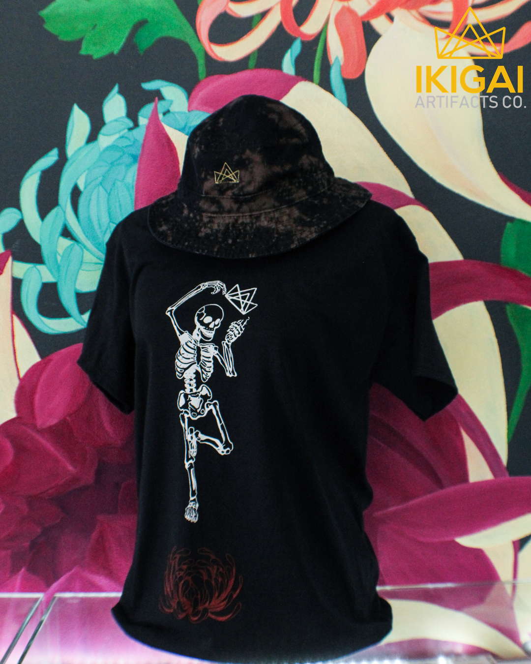 Ikigai Skeleton x Chrysanthemum Shirts - Black