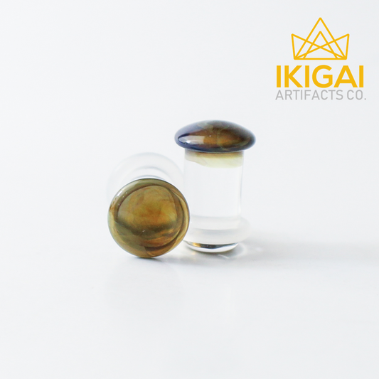 1G (7mm) - Gorilla Glass Color Front Plugs - Blue Amber  - Standard - Single Flare with Groove