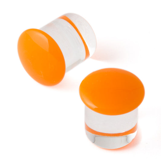 7/16" (11mm) - Gorilla Glass Color Front Plugs - Orange - Standard - Single Flare with Groove