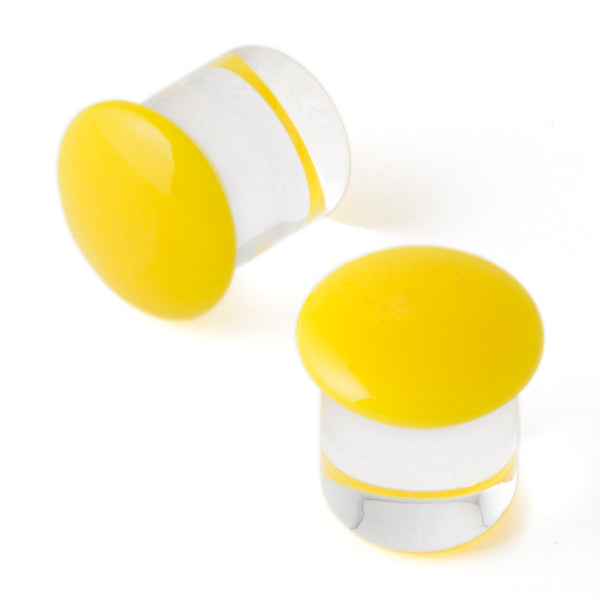 12G (2mm) - Gorilla Glass Color Front Plugs - Yellow - Standard - Single Flare