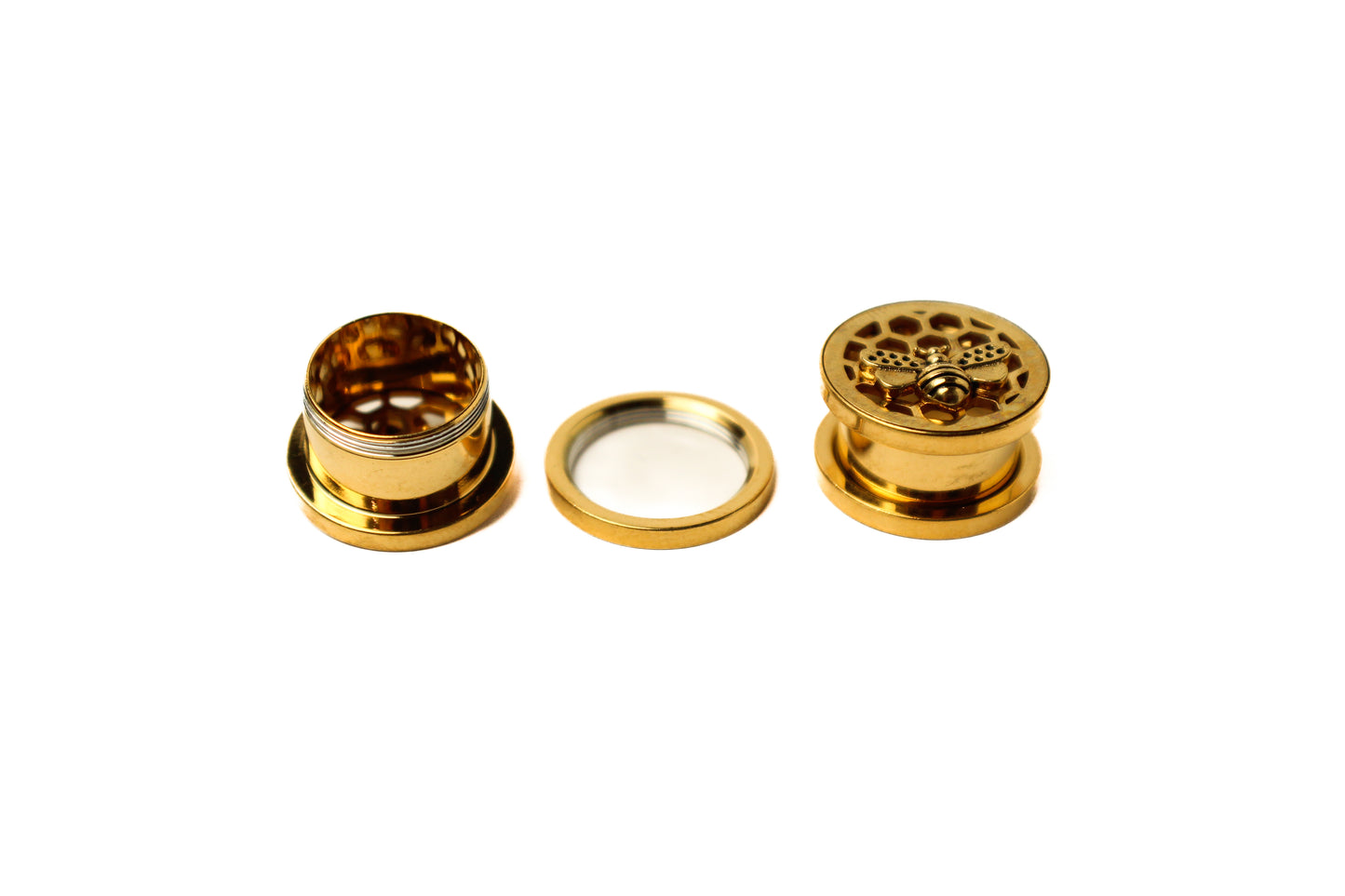5/8" (16mm) - Honey Comb + Bee Gold PVD Coated Double Flare Plugs