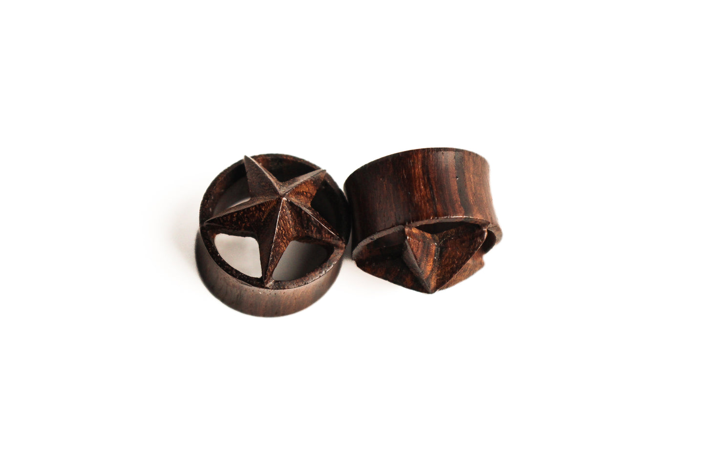 7/8" - Hand Carved Wooden Double Flare Plugs - Stars