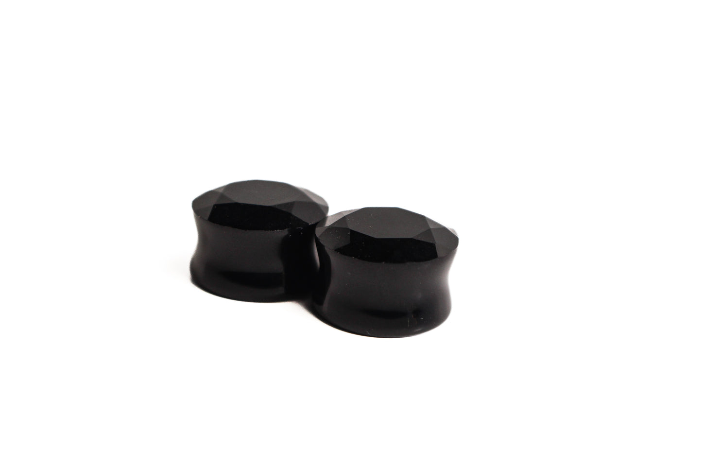 3/4" (19mm) - Faceted Black Glass Double Flare Plugs