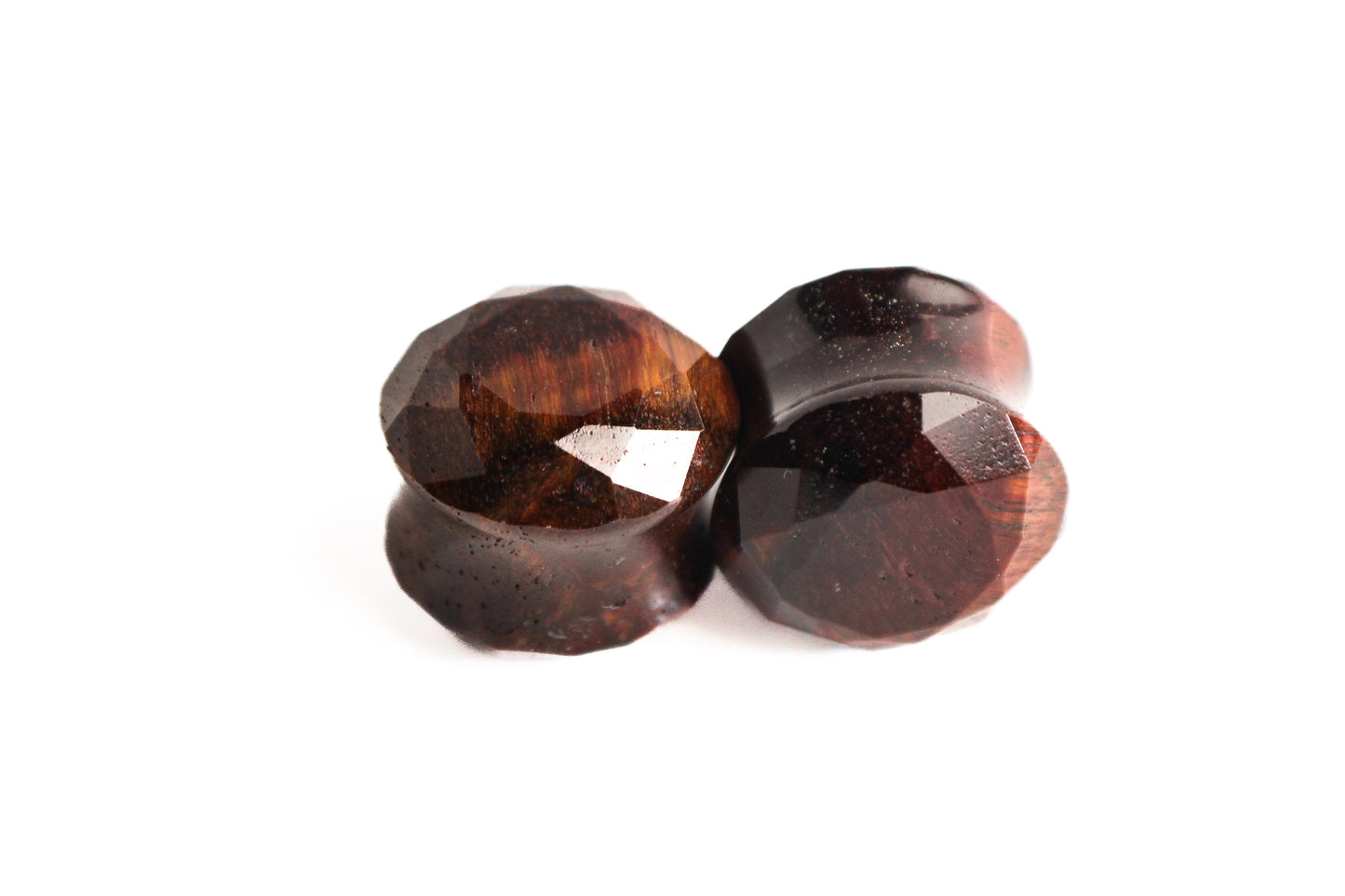 3/4" (19mm) - Faceted Red Tigers Eye Double Flare Plugs