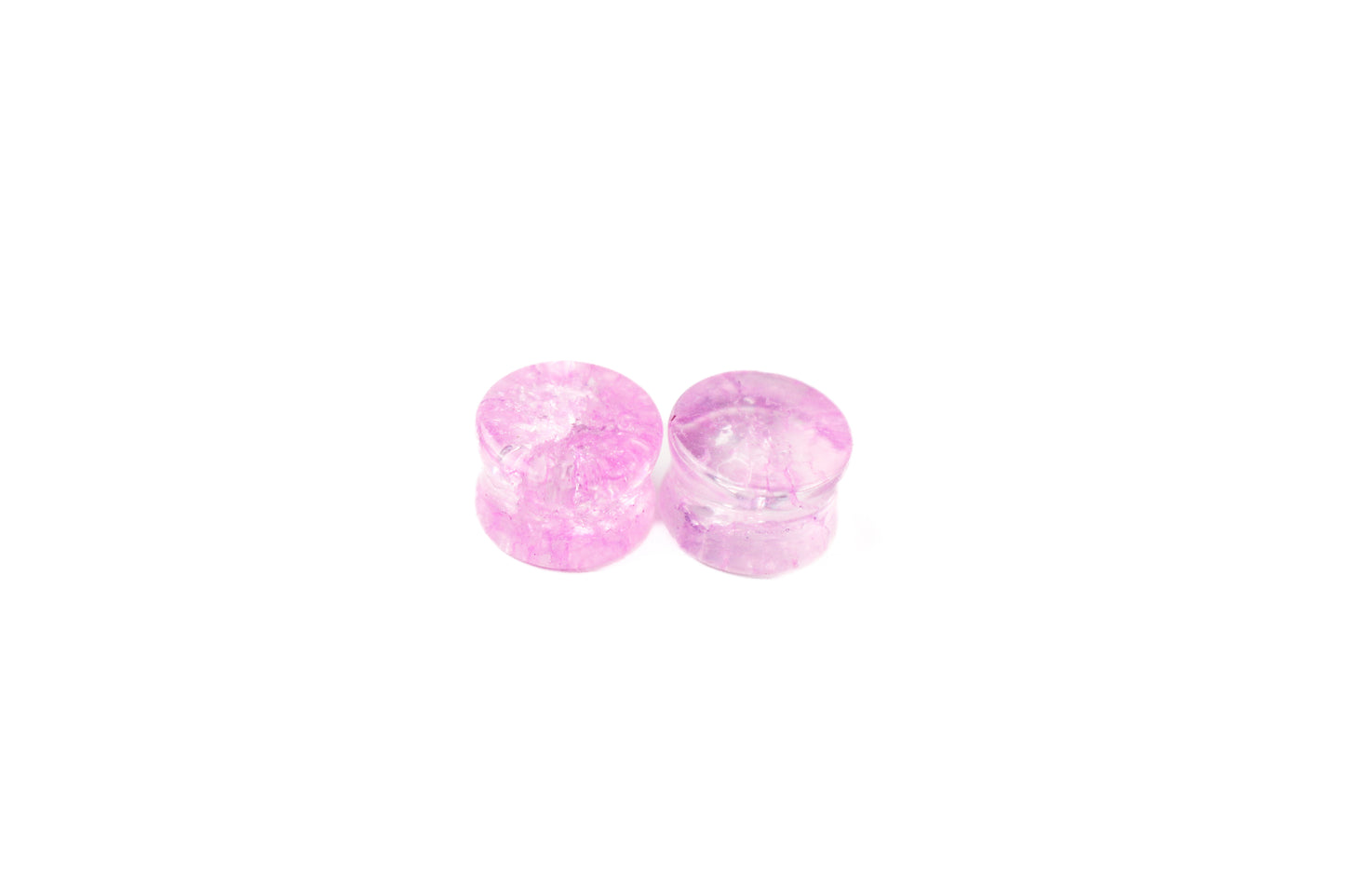 9/16" (14mm) - Pink Shattered Glass Double Flare Plugs