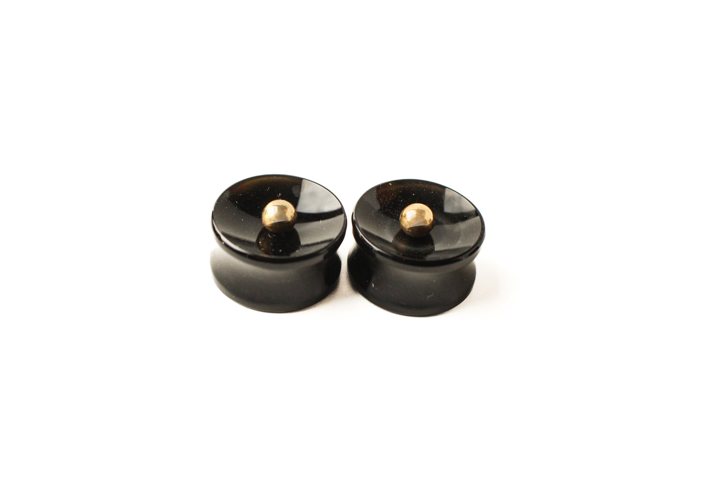 7/8" (22mm) - Gorilla Glass Limited Filigrana Plugs - Concave Obsidian + Gold Inlay