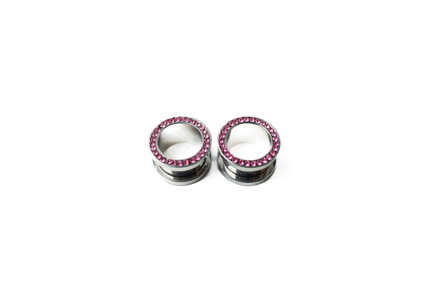 9/16" (14mm) - Surgical Steel threaded tunnels with CZ - Pink