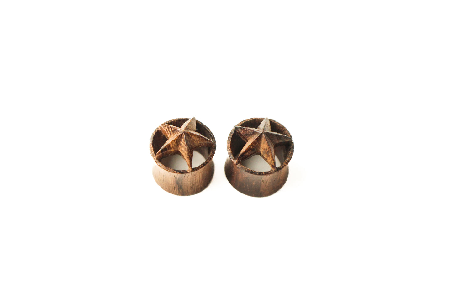 9/16" (14mm) - Star Carved Wooden double flare plugs