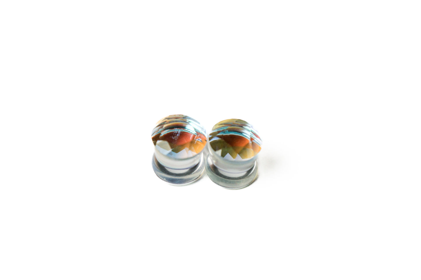 7/16" (11mm) - AB Glass Faceted Double Flare Plugs