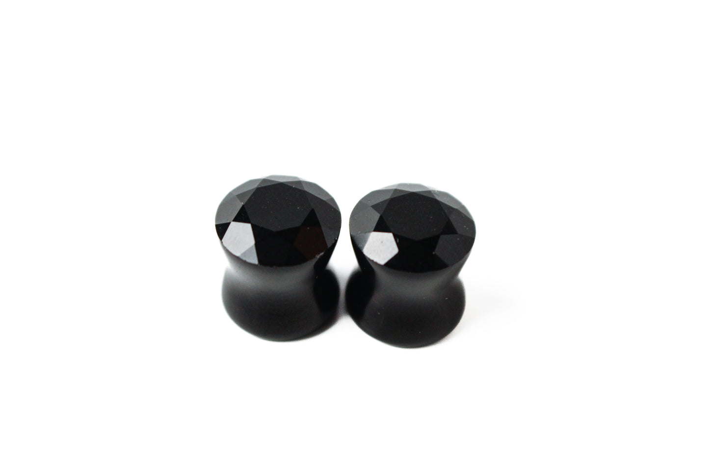 10mm - Faceted Black Glass Double Flare Plugs