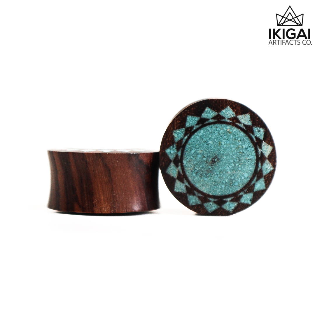 7/8" (22mm) - Crushed Turquoise inlay Wooden Plugs