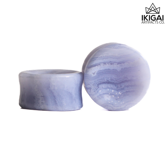 7/8" (22mm) - Blue Lace Agate Concave Double Flare Plugs