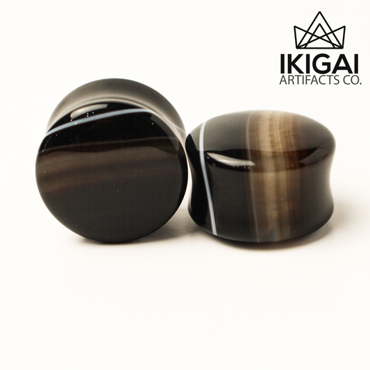 1" (25mm) - Black Tibetan Agate Double Flare Plugs