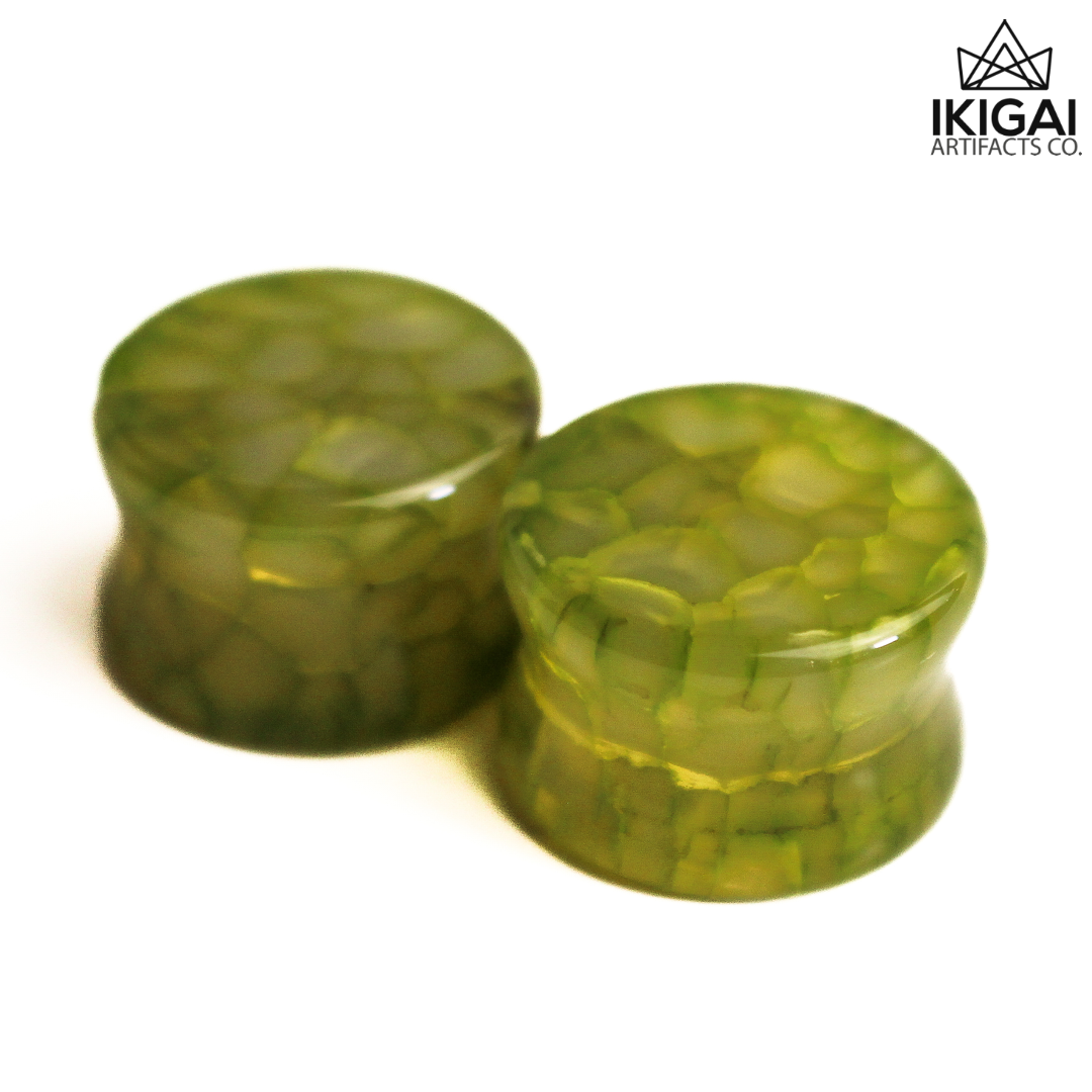 5/8" (16mm) - Green Dragon Vein Double Flare Plugs (discounted)