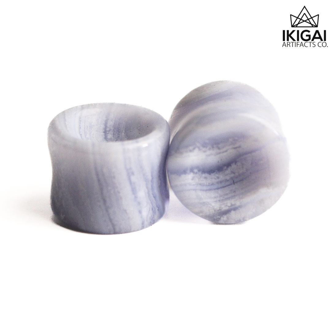 5/8" (16mm) - Blue Lace Agate Concave Double Flare Plugs