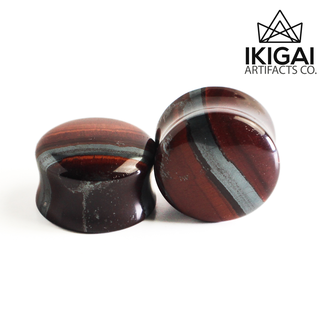 1" (25mm) Red Tiger's Eye Double Flare Plugs