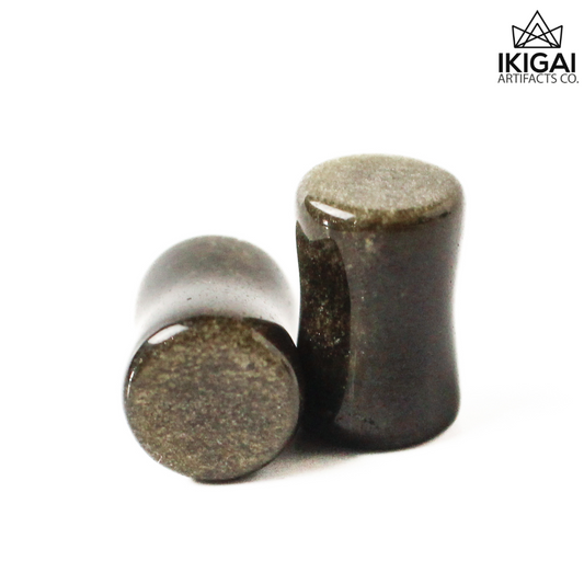 0G (8mm) - Golden Obsidian Double Flare Plugs (Reduced Flare)