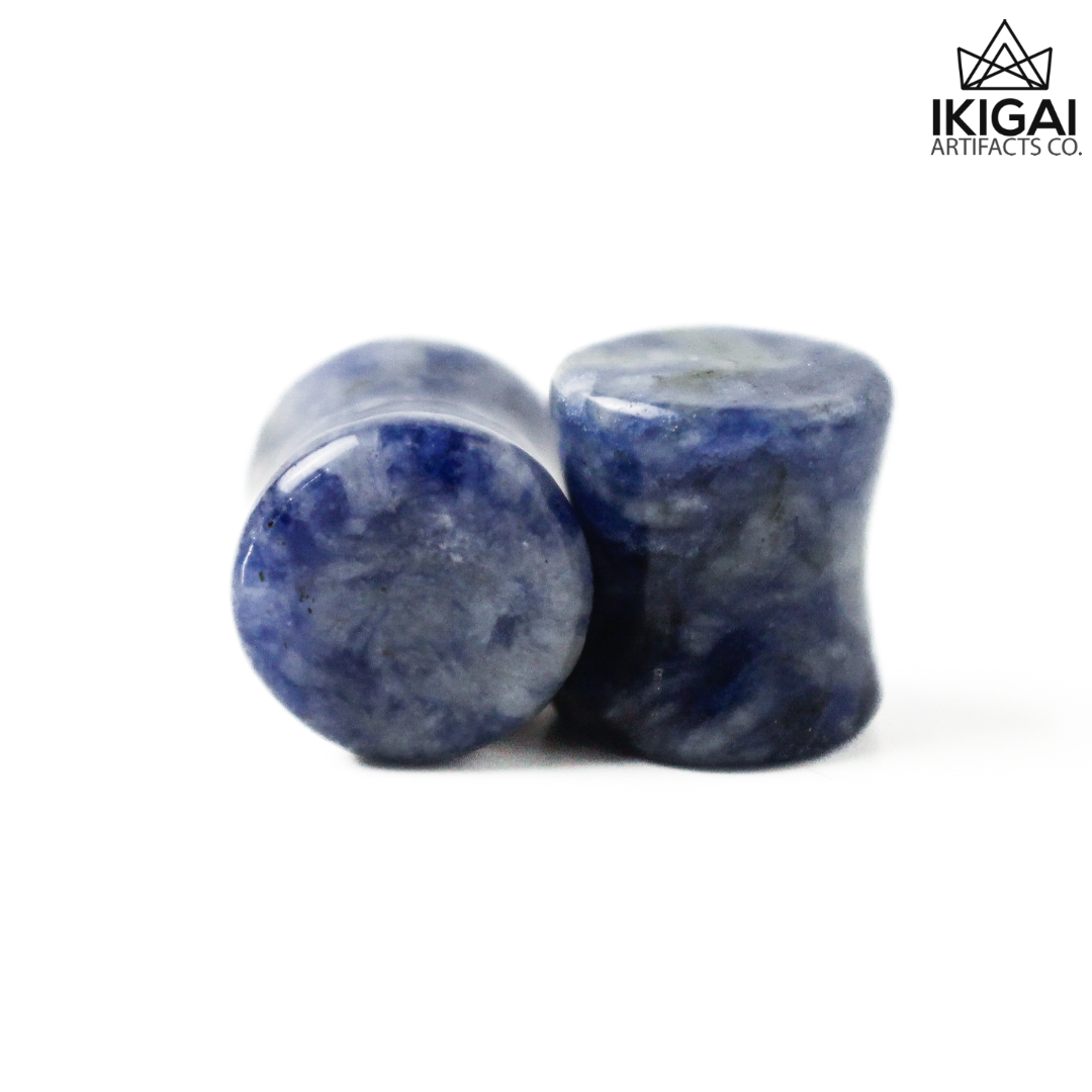 0G (8mm) - Blue Spotted Jasper Double Flare Plugs (short)