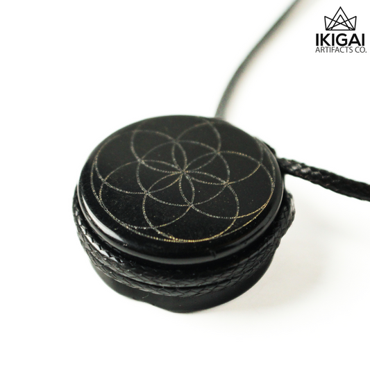 Ikigai Upcycle Project - Black Obsidian Seed Of Life Necklace