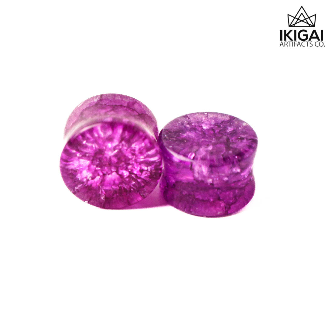 9/16" (14mm) - Purple Shattered Glass Double Flare Plugs