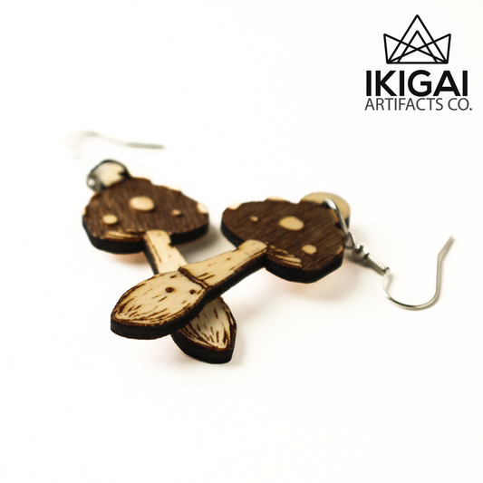 Ikigai Mushroom Earrings (natural wood finish)